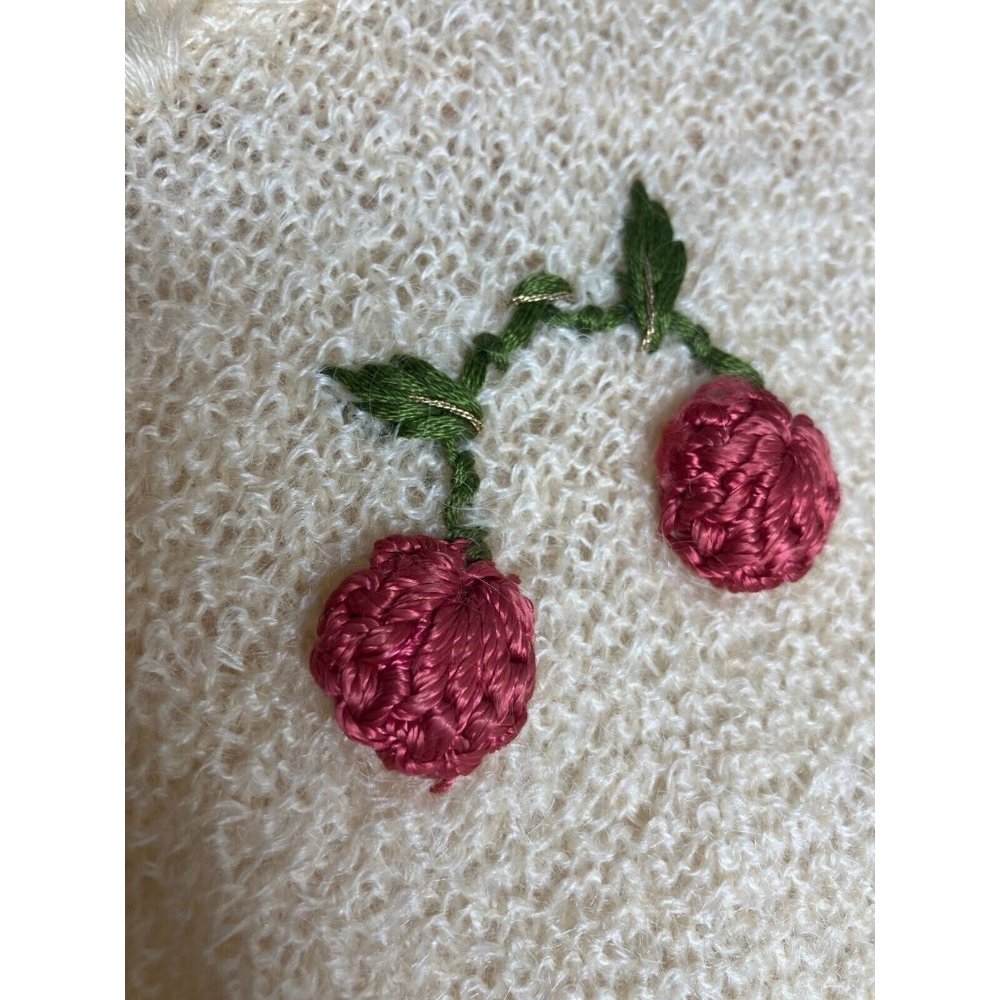 Vintage 50's Women's Small Medium Cardigan Sweater Rockabilly Cherry Cherries - Picture 5 of 13